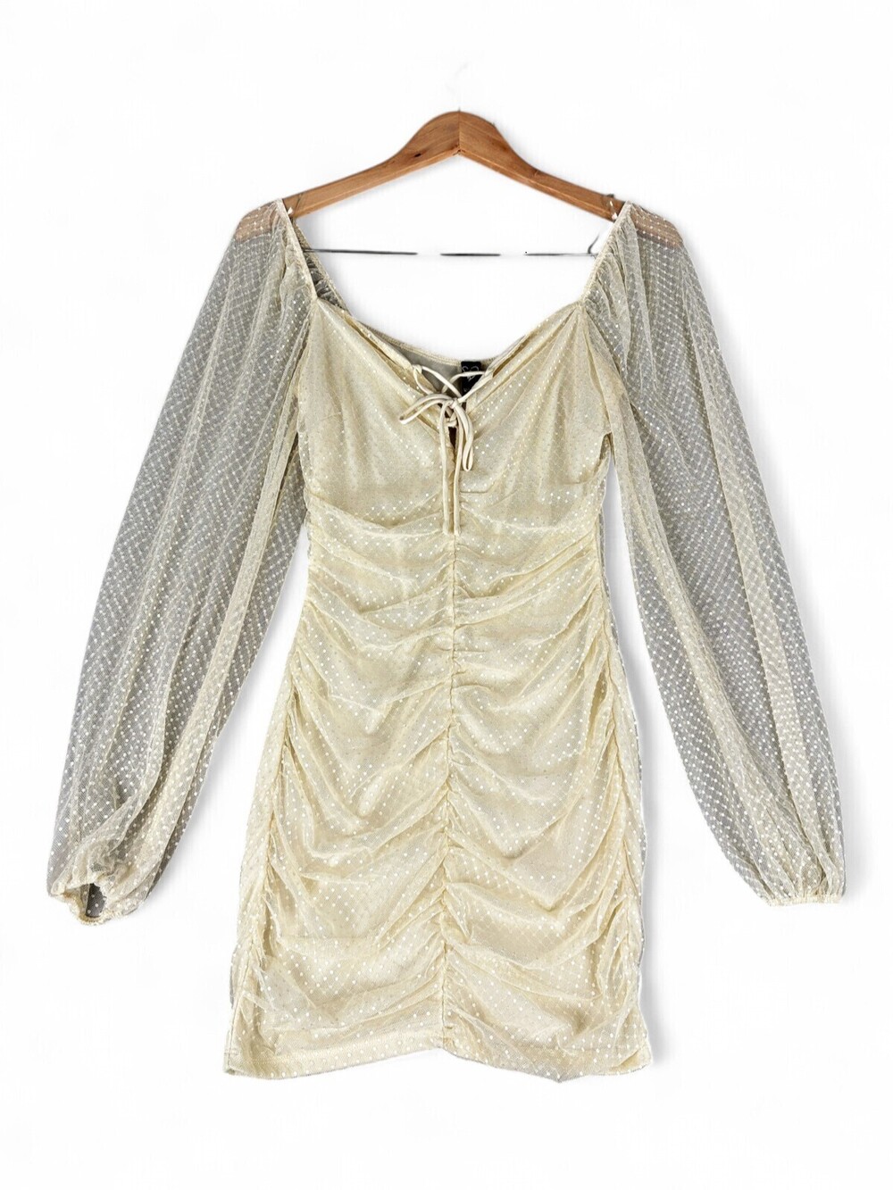 Windsor Ivory Mesh Polka Dot Ruched Mini Dress - Size M